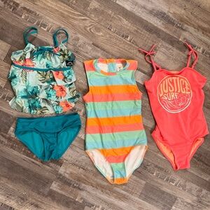 Girls Swimsuit Bundle Justice & Art Class Size 10, 10/12, 12/14 (3 Pieces)